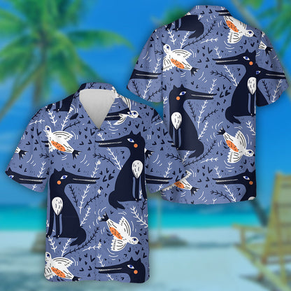 Funny Wolf And Flying Birds In Vintage Style Hawaiian Shirt, Hawaiian Shirt Gift, Christmas Gift