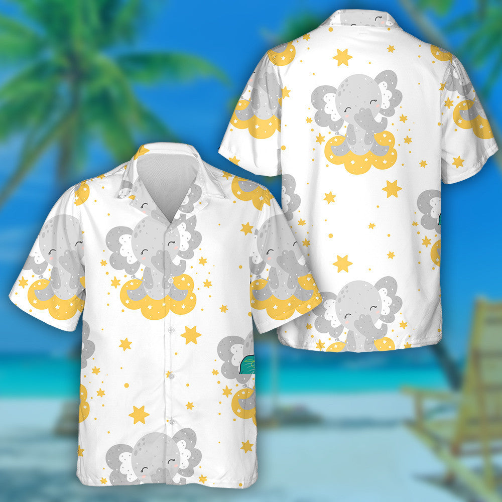 Baby Smiling Elephant Sitting On Cloud With Star Hawaiian Shirt, Hawaiian Shirt Gift, Christmas Gift