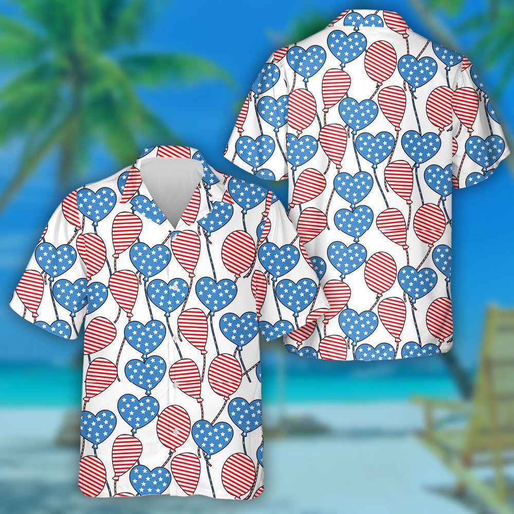Floating Ballons In The Shape Of Heart And Circle Hawaiian Shirt, Hawaiian Shirt Gift, Christmas Gift