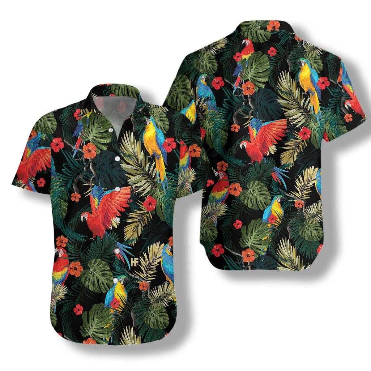 Summer Is Calling Parrots Dark Tropical Pattern Hawaiian Shirt_Summer Is Calling Parrots Dark Tropical Pattern Hawaiian Shirt, Hawaiian Shirt Gift, Christmas Gift