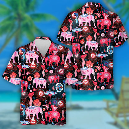 Rosa Elefanten und blaue Schmetterlinge auf dunklem Hintergrund Hawaiihemd, Hawaiihemd Geschenk, Weihnachtsgeschenk