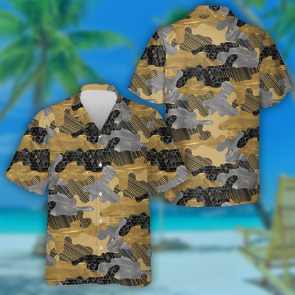 Trendy Gold Gray Marble Camouflage Geometry Pattern Hawaiian Shirt, Hawaiian Shirt Gift, Christmas Gift