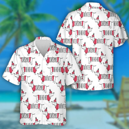 Funny Dachshund Merry Christmas And Winter Hawaiian Shirt,Hawaiian Shirt Gift, Christmas Gift