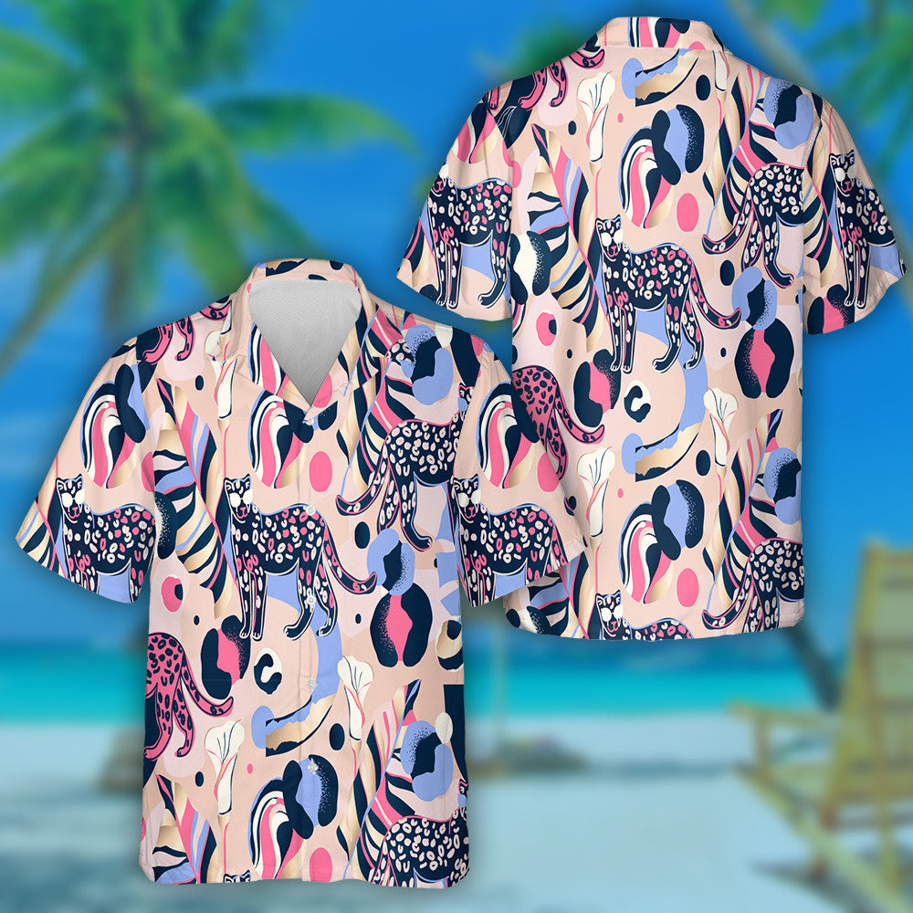 Modern Exotic Jungle Floral With Leopards Hawaiian Shirt,Hawaiian Shirt Gift, Christmas Gift