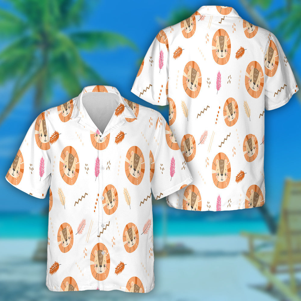 Boho Lion With Leaves On Cream Background Hawaiian Shirt, Hawaiian Shirt Gift, Christmas Gift