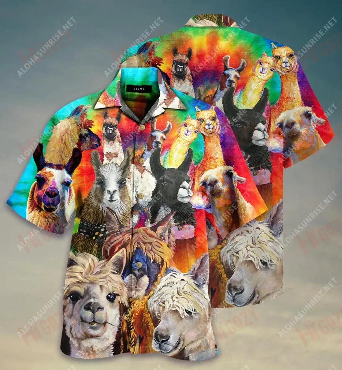 Colorful Llamas Short Sleeve Shirt Hobbies Hawaiian T Shirts Tactical Hawaiian Shirt Hawaiian Shirts For Men, Hawaiian Shirt Gift, Christmas Gift