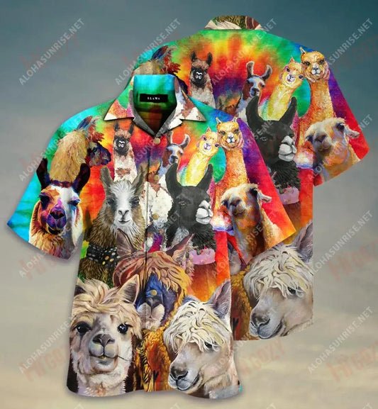 Colorful Llamas Short Sleeve Shirt Hobbies Hawaiian T Shirts Tactical Hawaiian Shirt Hawaiian Shirts For Men, Hawaiian Shirt Gift, Christmas Gift