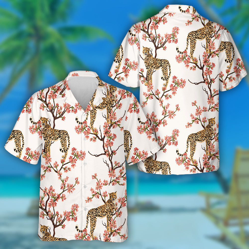 Beautiful Tropical With Coconut Palm Trees And Leopard Hawaiian Shirt, Hawaiian Shirt Gift, Christmas Gift