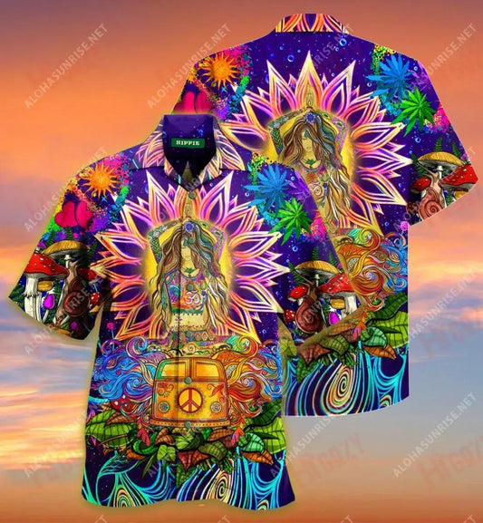 Style Yoga Hippie On Trip Short Hawaiian Shirt Summer Tropical Shirts Hawaiian Crazy Shirts Hawaiian Shirt Pattern, Hawaiian Shirt Gift, Christmas Gift