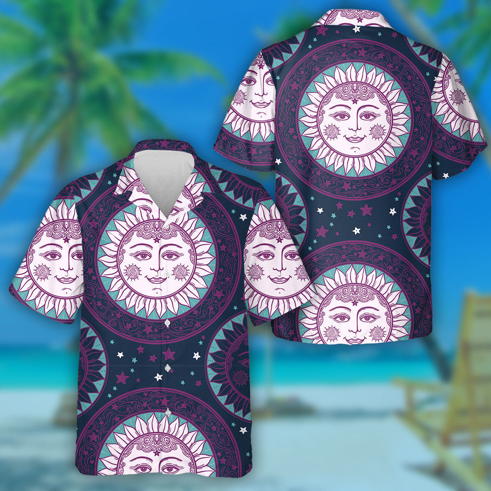 Beautiful Sun Face In Sunflowers With Stars Medallion Ornament Hawaiian Shirt, Hawaiian Shirt Gift, Christmas Gift