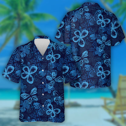 Theme Mystical Butterfly With Neon Blue Wings Hawaiian Shirt, Hawaiian Shirt Gift, Christmas Gift