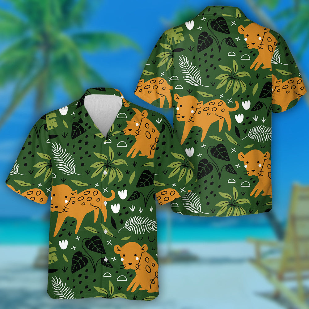 Geometric Style With Funny Baby Leopard Hawaiian Shirt,Hawaiian Shirt Gift, Christmas Gift