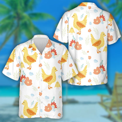 Hen And Cute Chicken With Flowers Plants Hawaiian Shirt, Hawaiian Shirt Gift, Christmas Gift