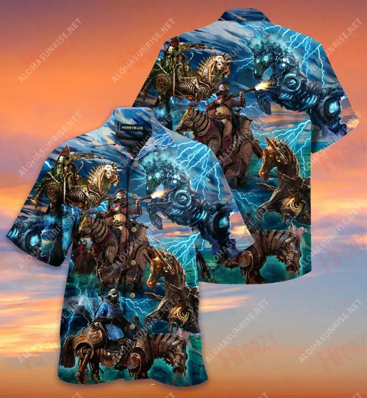 Steampunk Mechanical Horse Unisex Hawaiian Shirt Hobbies Short Sleeve Tactical Hawaiian Shirt Hawaiian Shirt Pattern, Hawaiian Shirt Gift, Christmas Gift
