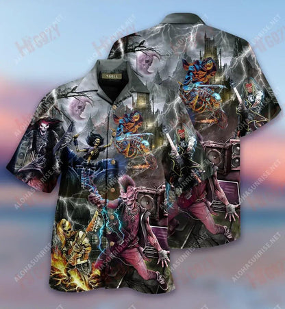 Skull On Party Music At Midnight Short Hawaiian Shirt Hobbies Tropical Shirts Best Hawaiian Shirts Funny Hawaiian Shirts, Hawaiian Shirt Gift, Christmas Gift