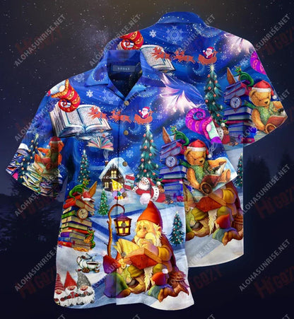 Reading Book On Christmas Short Hawaiian Shirt Summer Hawaiian T Shirts Hawaiian Crazy Shirts Crazy Shirts Hawaii, Hawaiian Shirt Gift, Christmas Gift