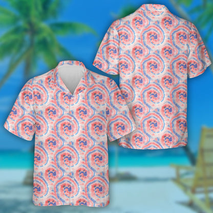 Red And Blue Tie Dye Swirl Spiral Pattern Hawaiian Shirt, Hawaiian Shirt Gift, Christmas Gift