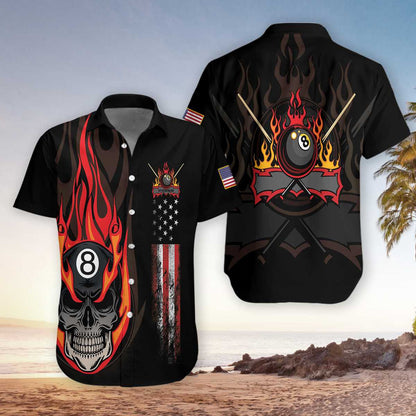 Cool Flame Skull Billiard Pool Design Hawaiian Shirt,Hawaiian Shirt Gift, Christmas Gift