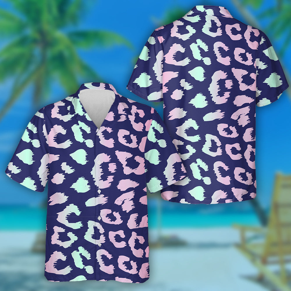 Leopard Design In Neon Blue And Pink Colors Hawaiian Shirt, Hawaiian Shirt Gift, Christmas Gift