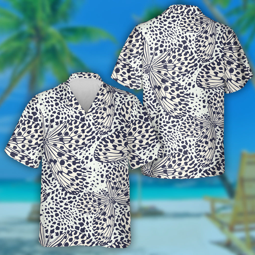 Butterfly On Leopard Trendy Animal Motif Hawaiian Shirt, Hawaiian For Gift
