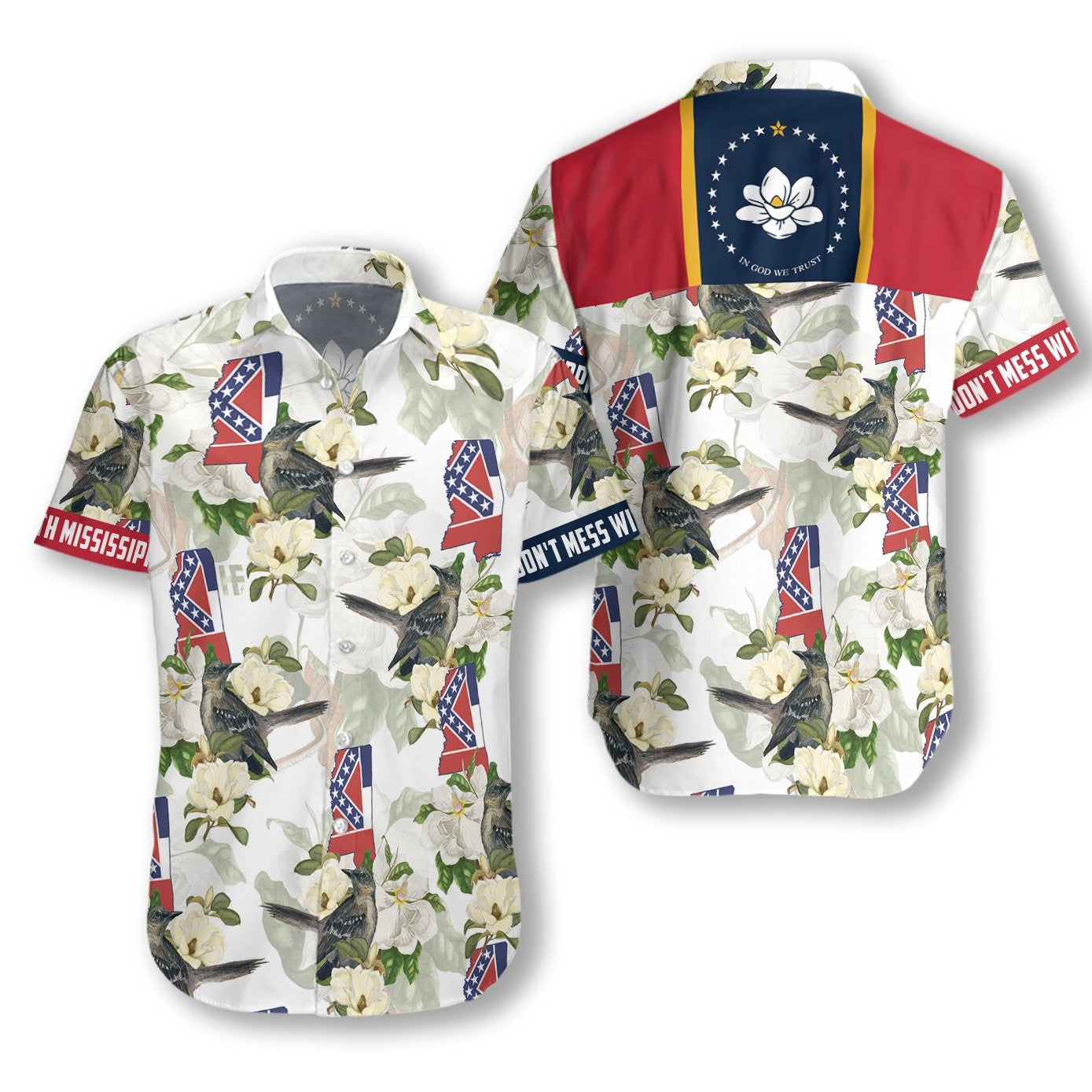 Mississippi Mockingbird And Magnolia Nice Design Hawaiian Shirt,Hawaiian Shirt Gift, Christmas Gift