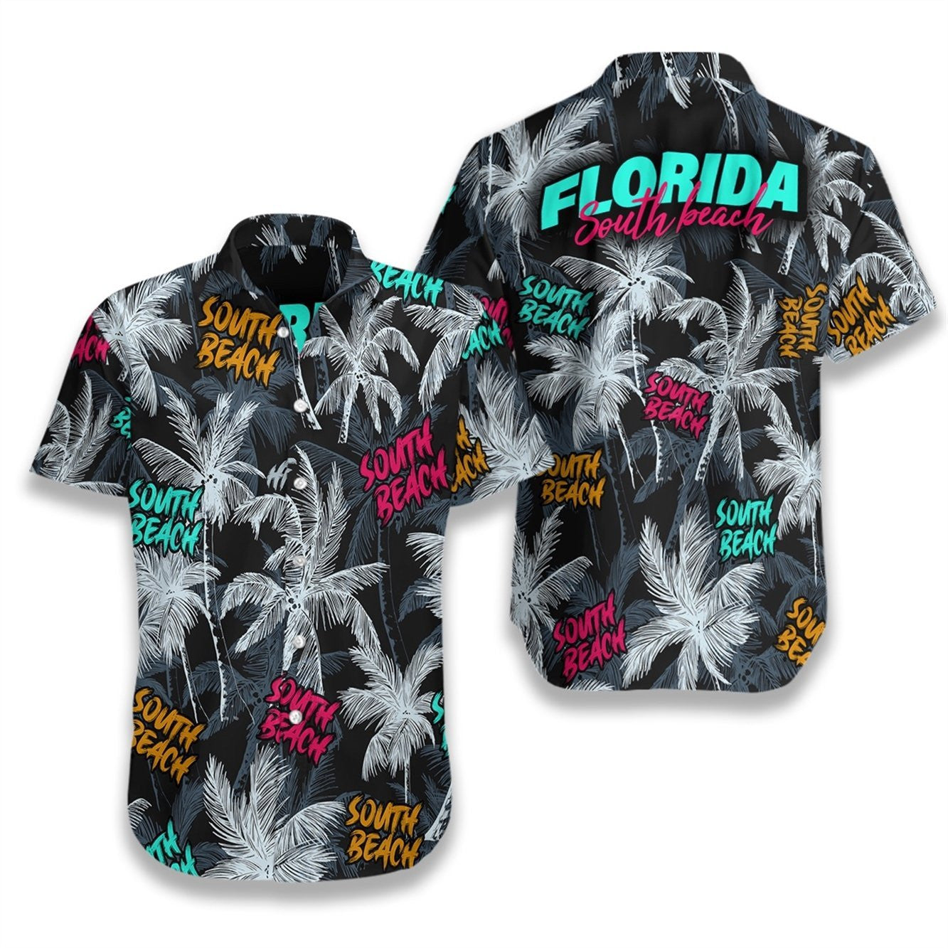 South Beach Coconut Tree Seamless Pattern Hawaiian Shirt,Hawaiian Shirt Gift, Christmas Gift