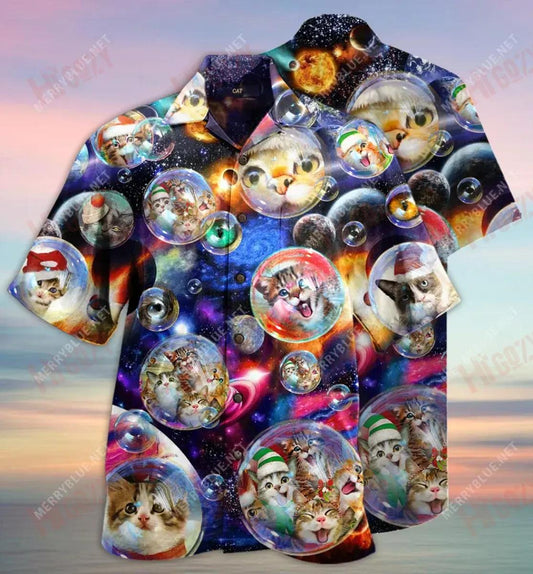 Funny Bubble Cats Christmas Short Short Sleeve Shirt Vacation Hawaiian T Shirts Best Hawaiian Shirts Hawaiian Shirts For Men, Hawaiian Shirt Gift, Christmas Gift