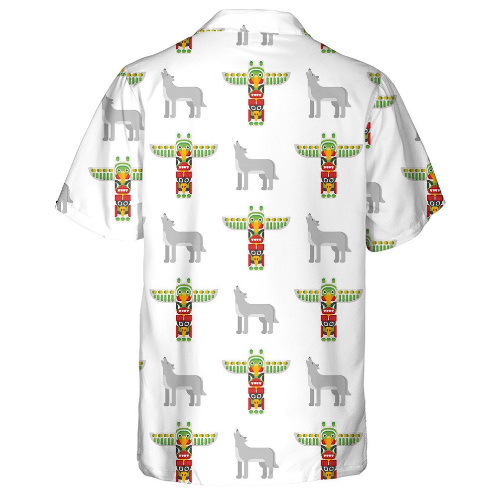 Tribal Totem And Wolf On White Background Hawaiian Shirt, Hawaiian Shirt Gift, Christmas Gift