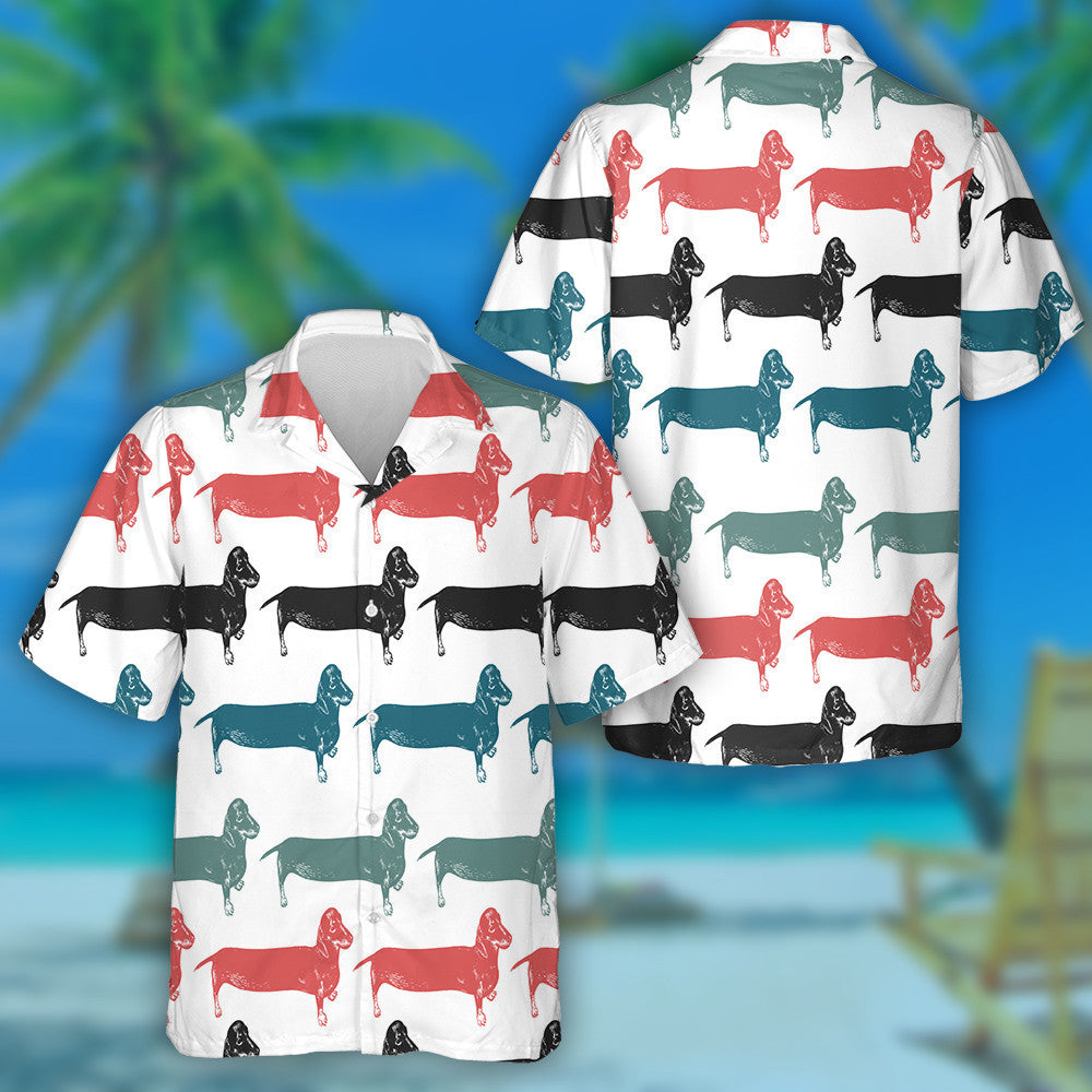 Sketch Dachshunds Long Dogs Black Red And Blue Hawaiian Shirt, Hawaiian Shirt Gift, Christmas Gift
