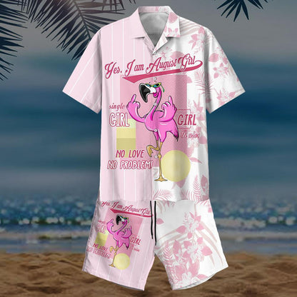 Flamingo August Girl Pattern Design Hawaiian Shirt,Hawaiian Shirt Gift, Christmas Gift