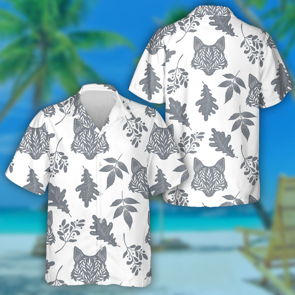 Silhouettes Of Wolf Animals And Plants With Floral Hawaiian Shirt, Hawaiian Shirt Gift, Christmas Gift