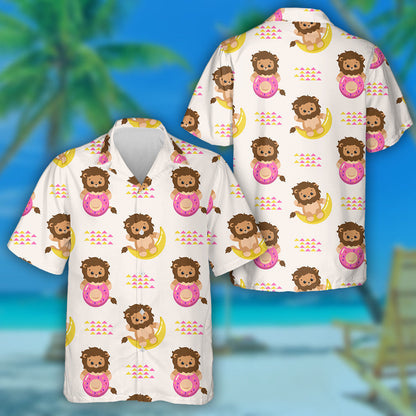 Baby Cute Lion With Crescent Moon And Donut Hawaiian Shirt, Hawaiian Shirt Gift, Christmas Gift