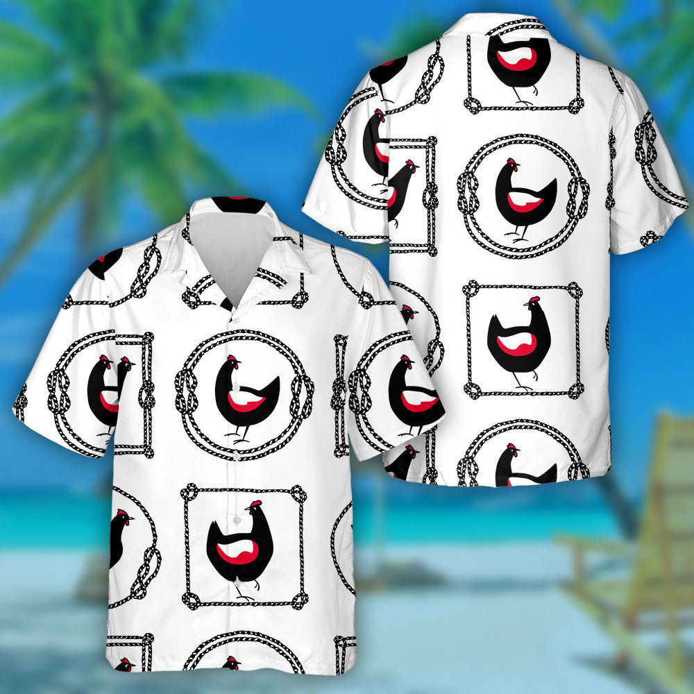 Black And Red Chickens In Rope Shape Frames Hawaiian Shirt, Hawaiian Shirt Gift, Christmas Gift