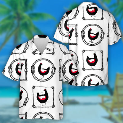 Black And Red Chickens In Rope Shape Frames Hawaiian Shirt, Hawaiian Shirt Gift, Christmas Gift