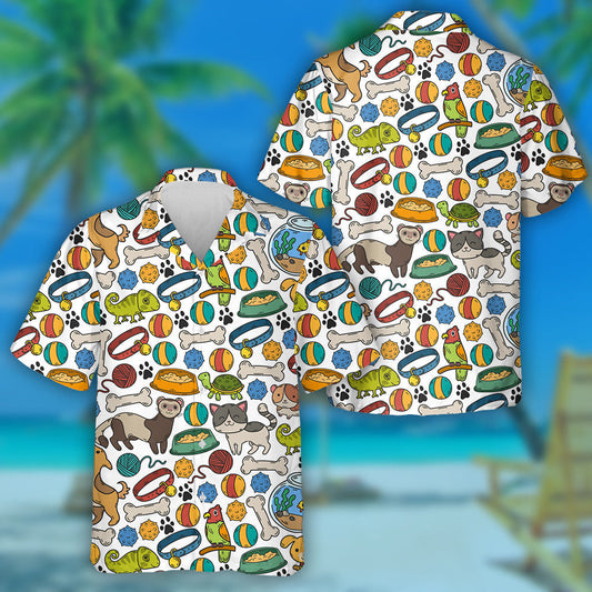 Cartoon Dogs And Flowers Isolated Background Hawaiian Shirt, Hawaiian For Gift