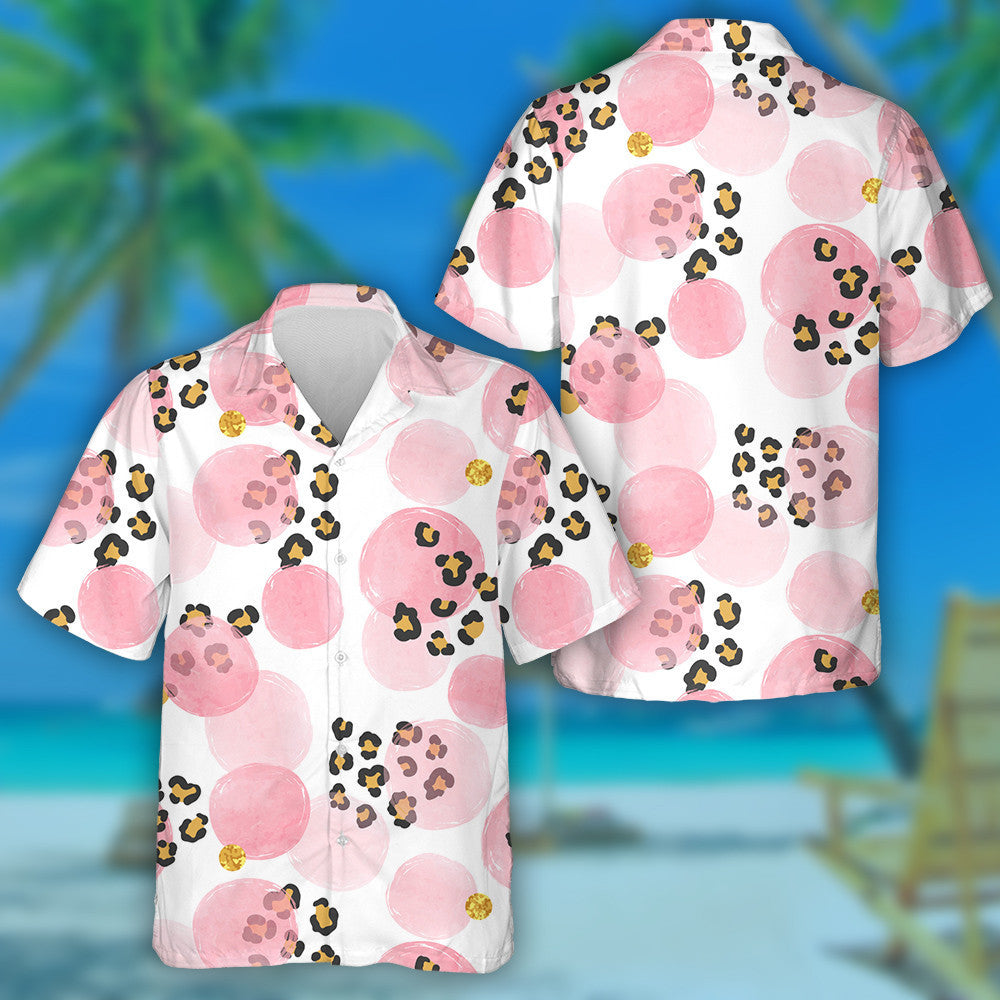 Dotted With Pink Circles And Leopard Hawaiian Shirt,Hawaiian Shirt Gift, Christmas Gift