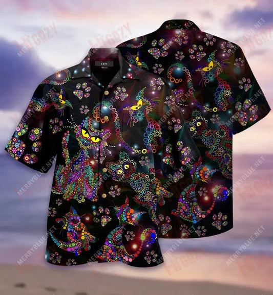 Colorful Cats Short Hawaiian Shirt Summer Hawaiian T Shirts Best Hawaiian Shirts Hawaiian Shirts For Men, Hawaiian Shirt Gift, Christmas Gift