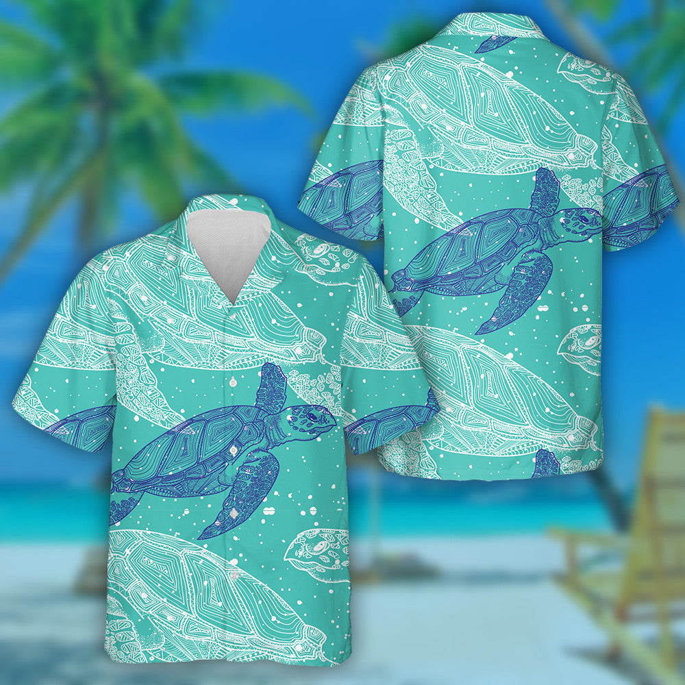 Sea Turtles Marine With Mandala On Green Hawaiian Shirt, Hawaiian Shirt Gift, Christmas Gift