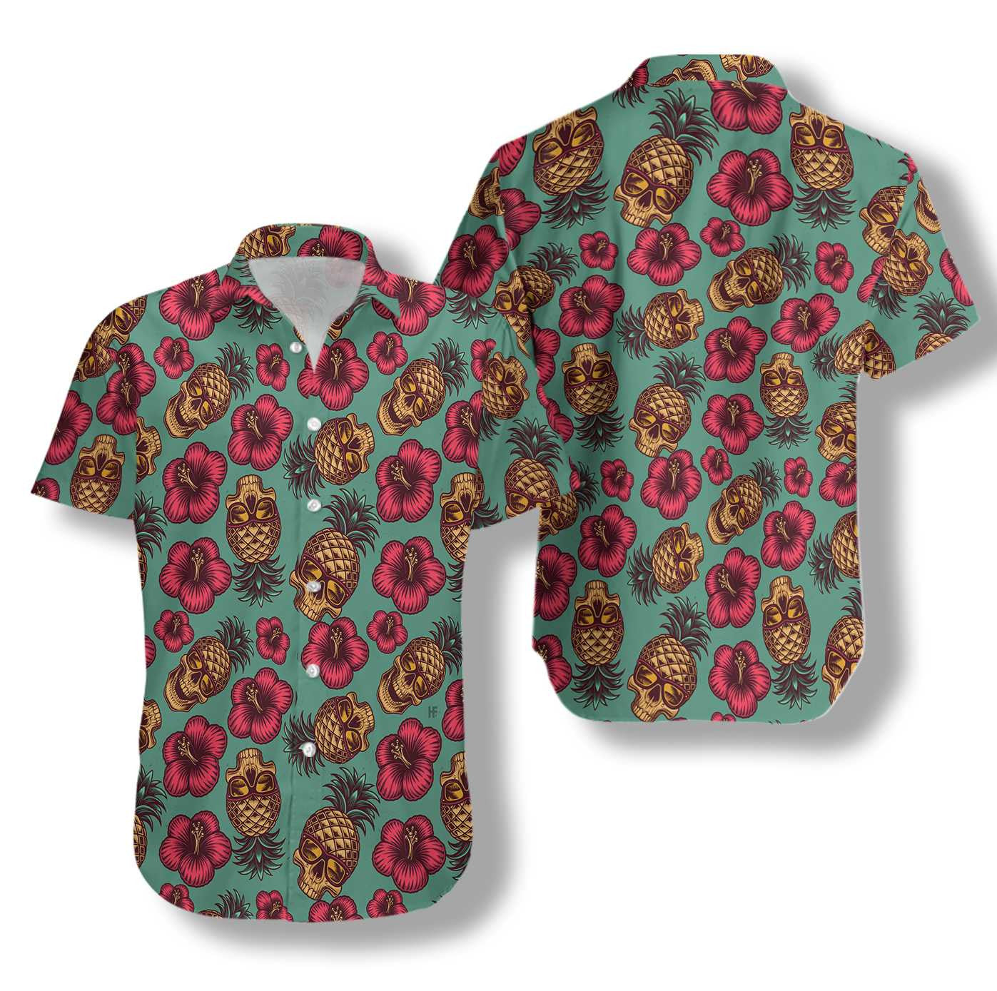 Cadet Blue Design Hawaiian Shirt Retro Pineapple Skull,Hawaiian Shirt Gift, Christmas Gift