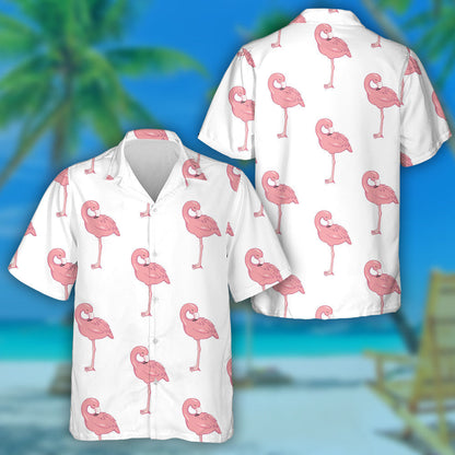 Flamingo Are Prinking On White Background Hawaiian Shirt,Hawaiian Shirt Gift, Christmas Gift