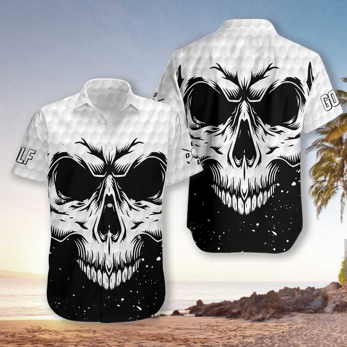 Cool Black And White Skull Golf Design Hawaiian Shirt, Hawaiian Shirt Gift, Christmas Gift