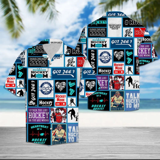 Heartbeat Of A Hockey Design Hawaiian Shirt, Hawaiian For Gift