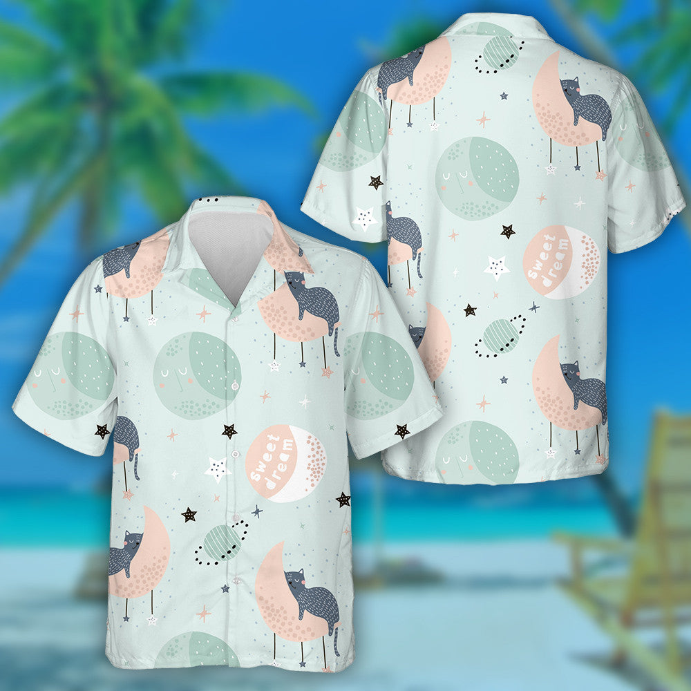 Cats On Moons And Starry Sky Sweet Dream Hawaiian Shirt, Hawaiian Shirt Gift, Christmas Gift