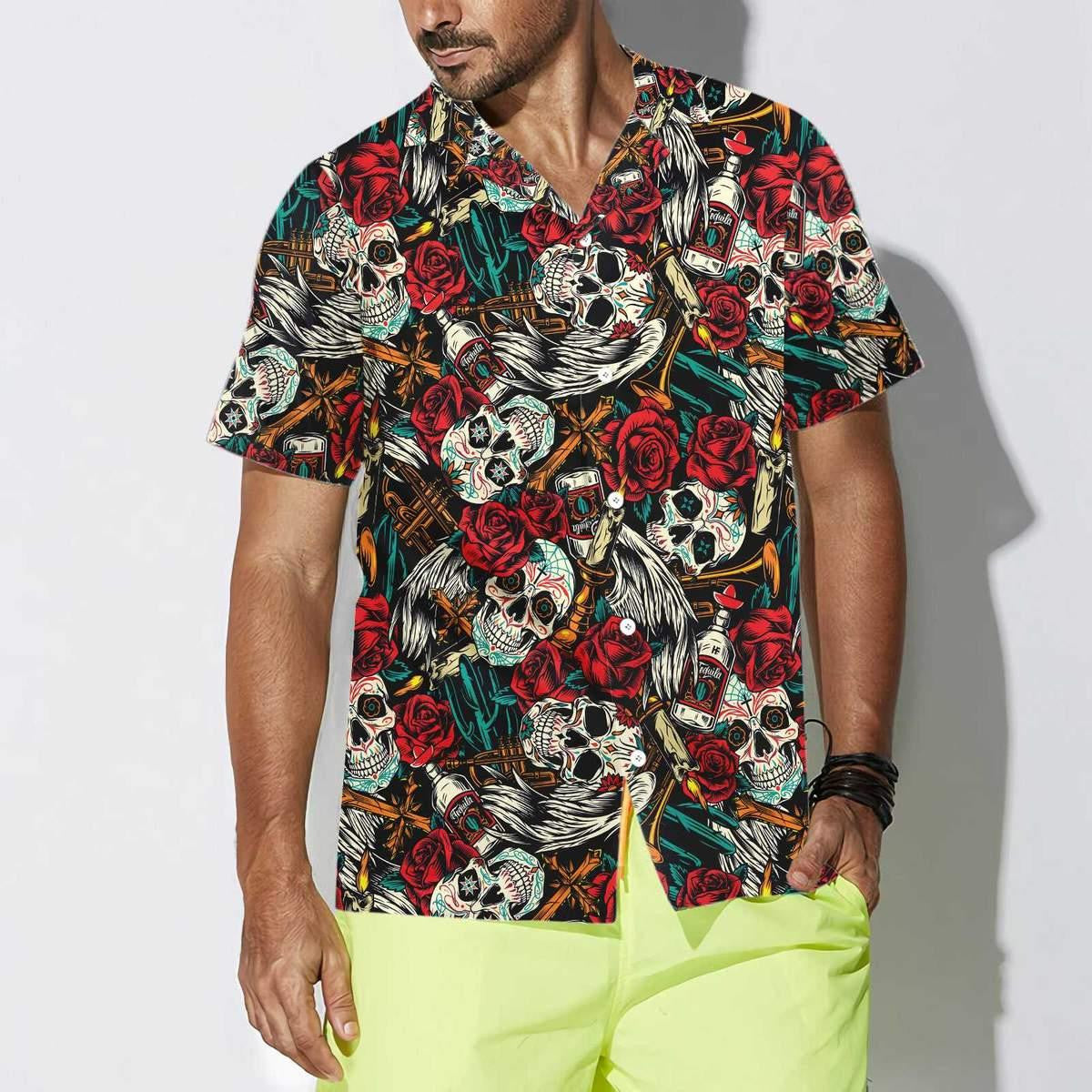 Day Of The Dead Skull With Red Roses Pattern Hawaiian Shirt, Hawaiian Shirt Gift, Christmas Gift