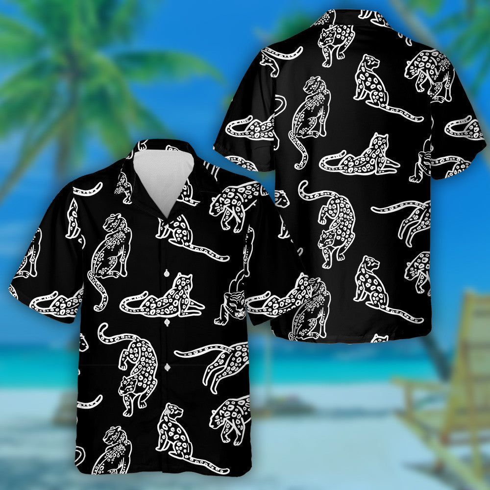 Trend Wild Leopards And Tigers On Black Background Hawaiian Shirt, Hawaiian Shirt Gift, Christmas Gift
