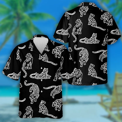 Trend Wild Leopards And Tigers On Black Background Hawaiian Shirt, Hawaiian Shirt Gift, Christmas Gift