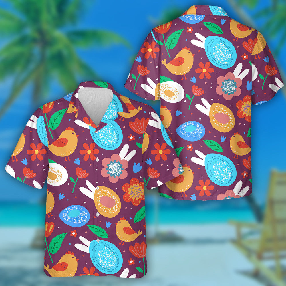 Eggs Chicks Flowers And Bunny Ears For Easter Hawaiian Shirt, Hawaiian Shirt Gift, Christmas Gift
