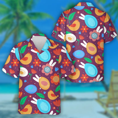 Eggs Chicks Flowers And Bunny Ears For Easter Hawaiian Shirt, Hawaiian Shirt Gift, Christmas Gift