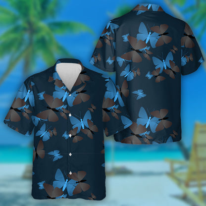 Hand Drawn Beautiful Butterflies On Dark Background Hawaiian Shirt, Hawaiian Shirt Gift, Christmas Gift