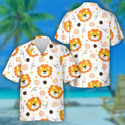 Little Funny Lion With Stars And Polka Dot Hawaiian Shirt, Hawaiian Shirt Gift, Christmas Gift